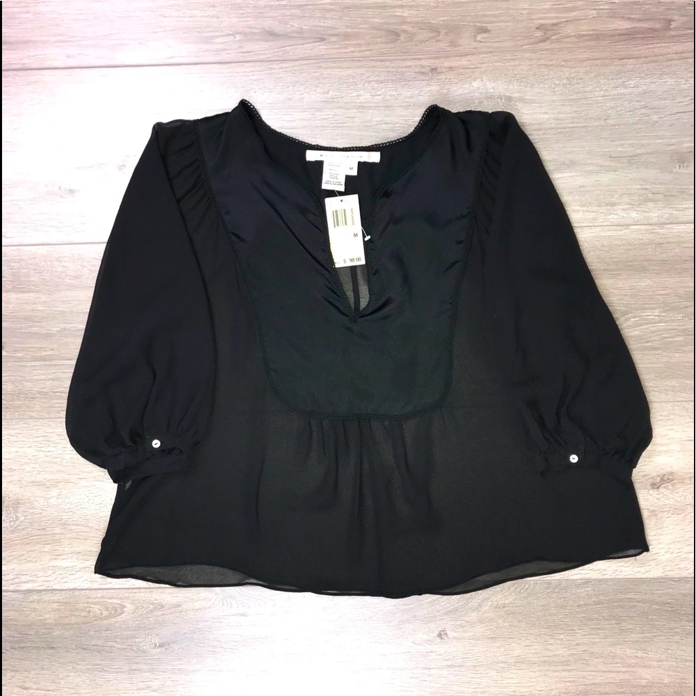NWT Max Studio Sheer Tuxedo Blouse Black Silk Size Medium - Picture 5 of 8